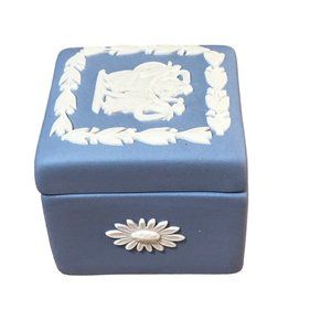 Wedgwood Portland Blue Jasperware Mini Trinket Box Greecian Goddesses Square